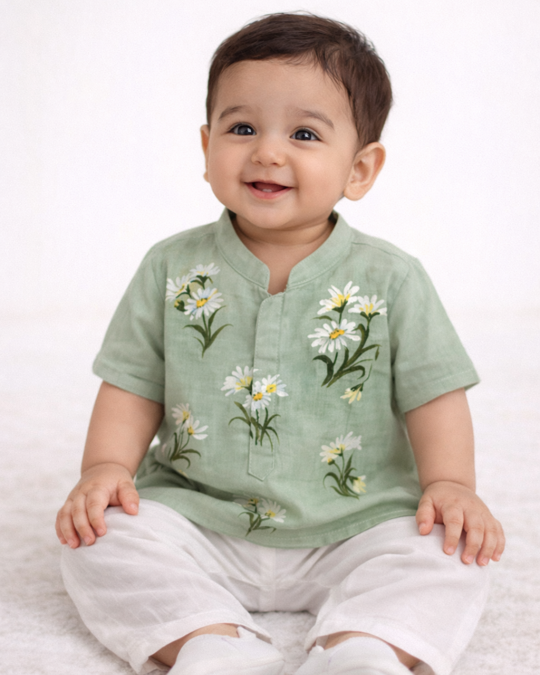Handpainted Green Floral Kurta Pajama Set