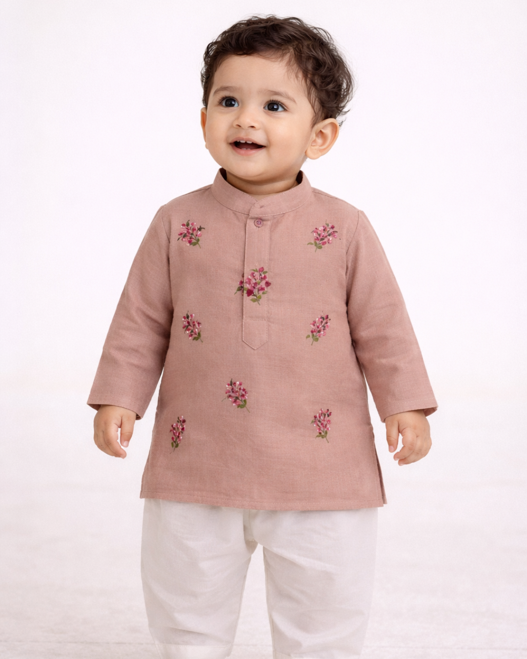 Handpainted Brown Floral Kurta Pajama Set