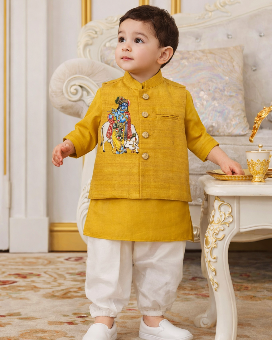 Handpainted Mehendi Green Kurta Pyjama
