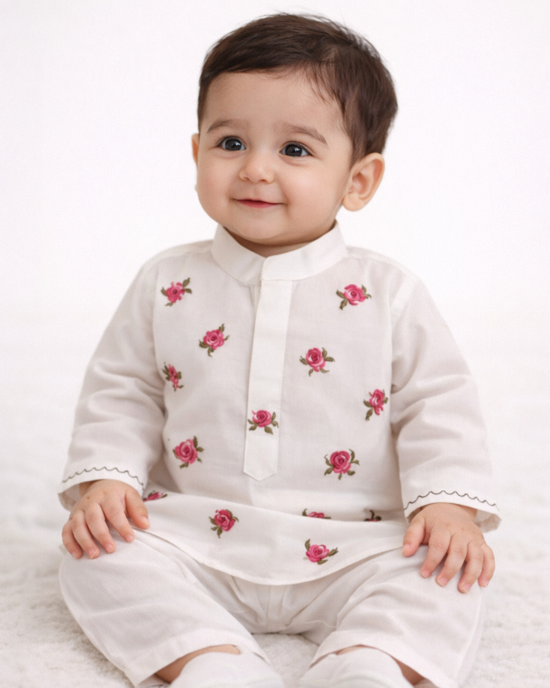 Handpainted Floral White Kurta Pajama Set