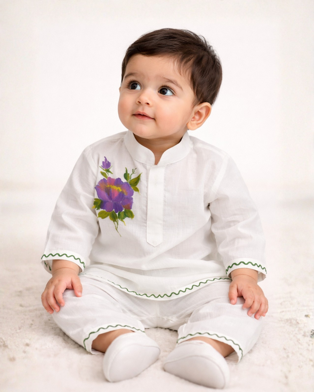 Handpainted White Kurta Pyjama