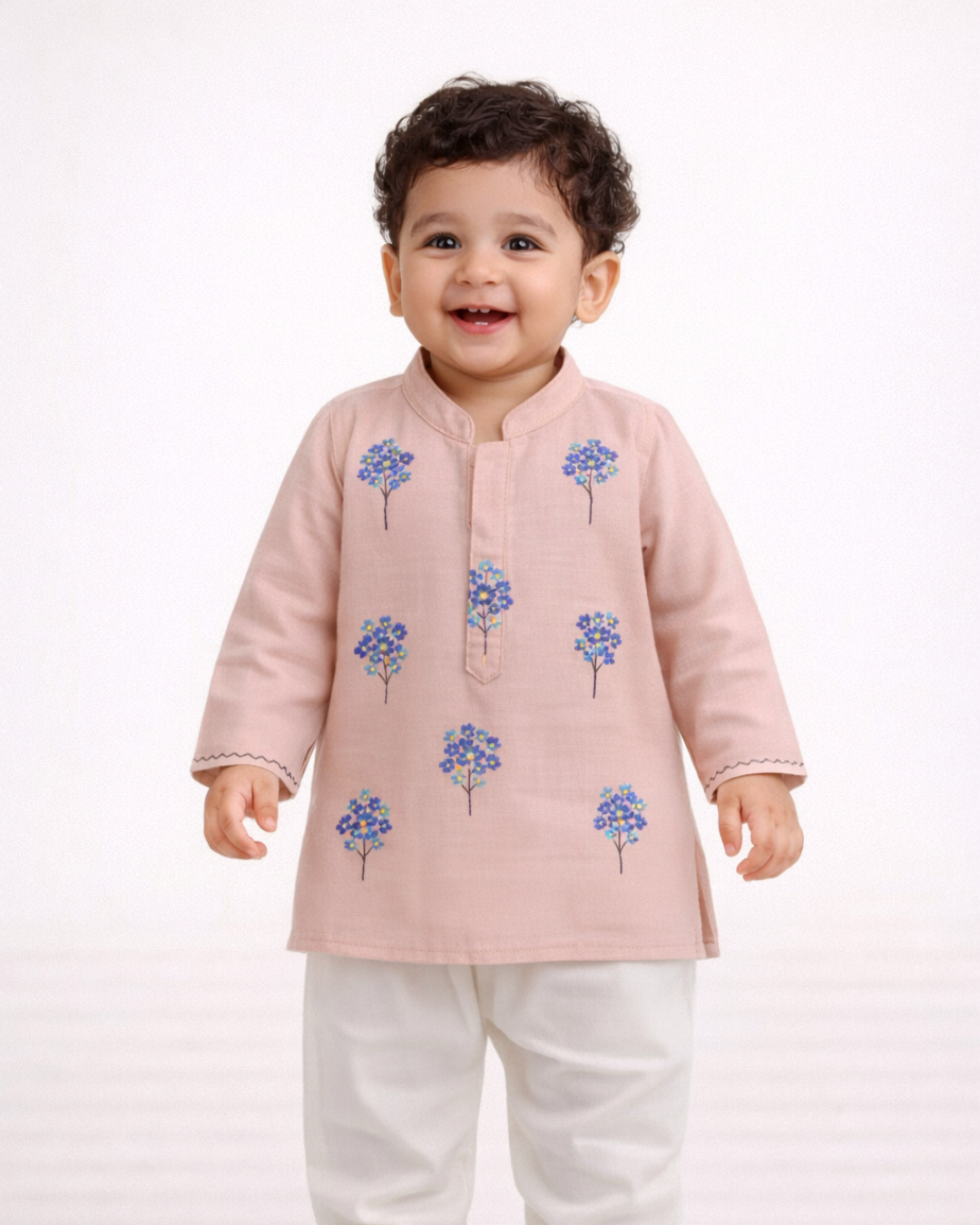 Handpainted Peach Floral Kurta Pajama Set