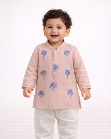 Handpainted Peach Floral Kurta Pajama Set