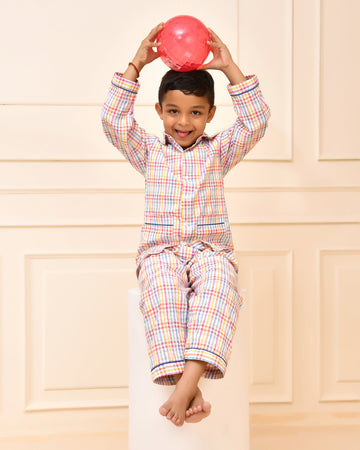 Multicolor striped Boys Night Suit
