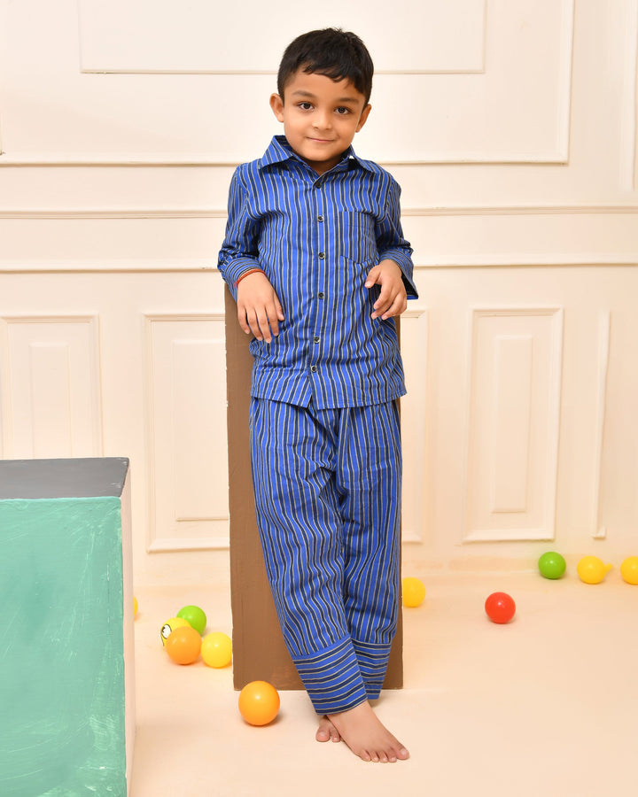 Blue Striped Boys Night Suit