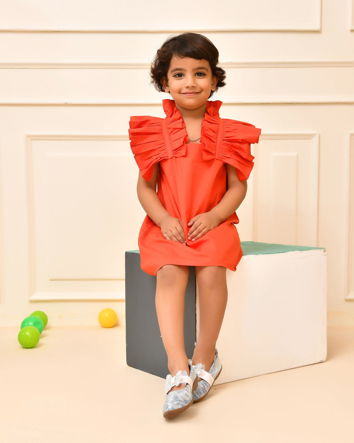 Coral Frill  A-Line Dress