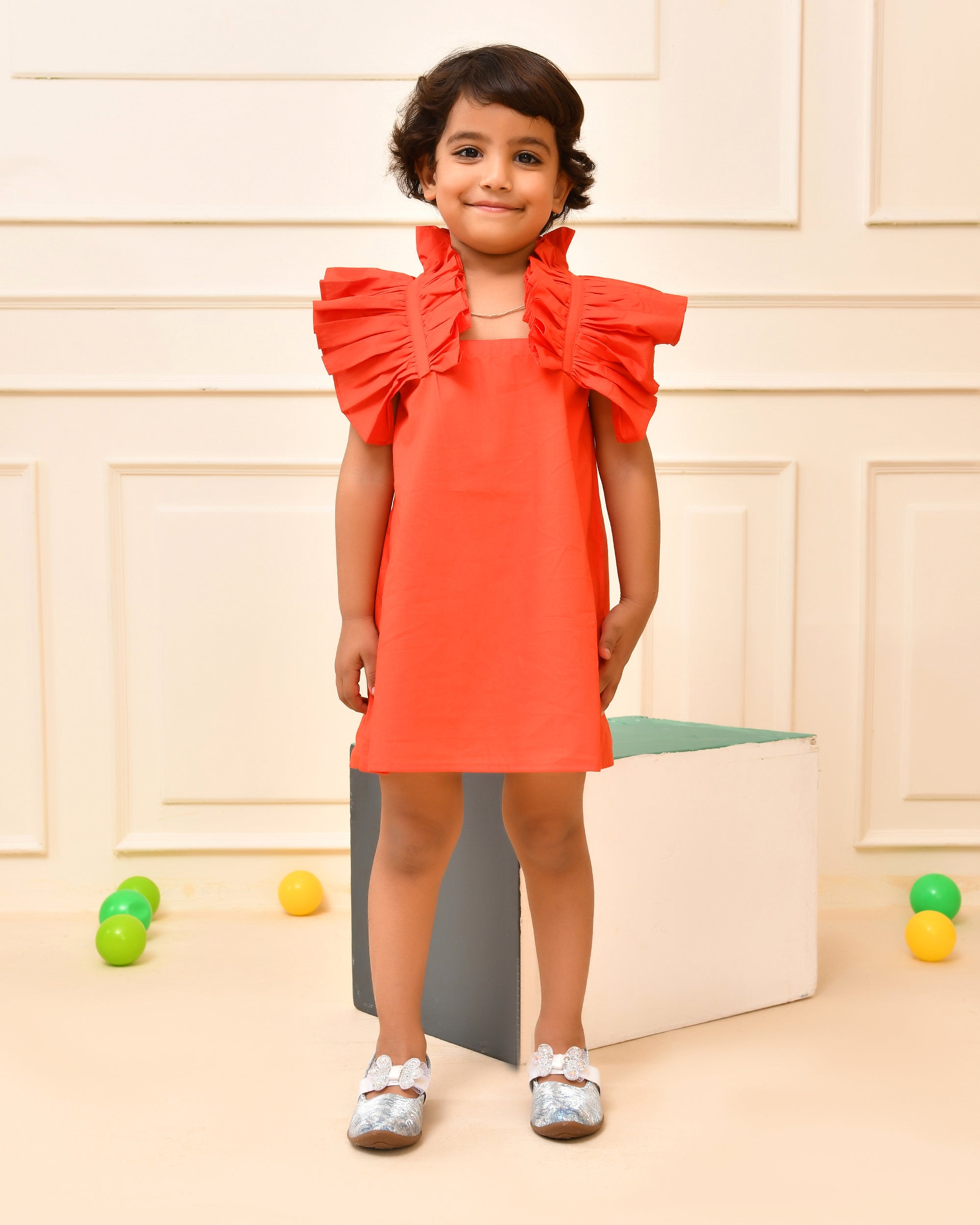 Coral Frill  A-Line Dress