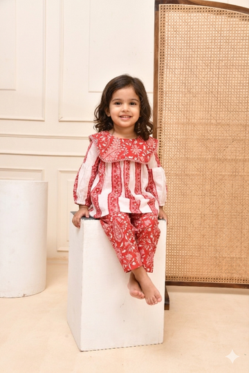 White-Red Co-ord Set