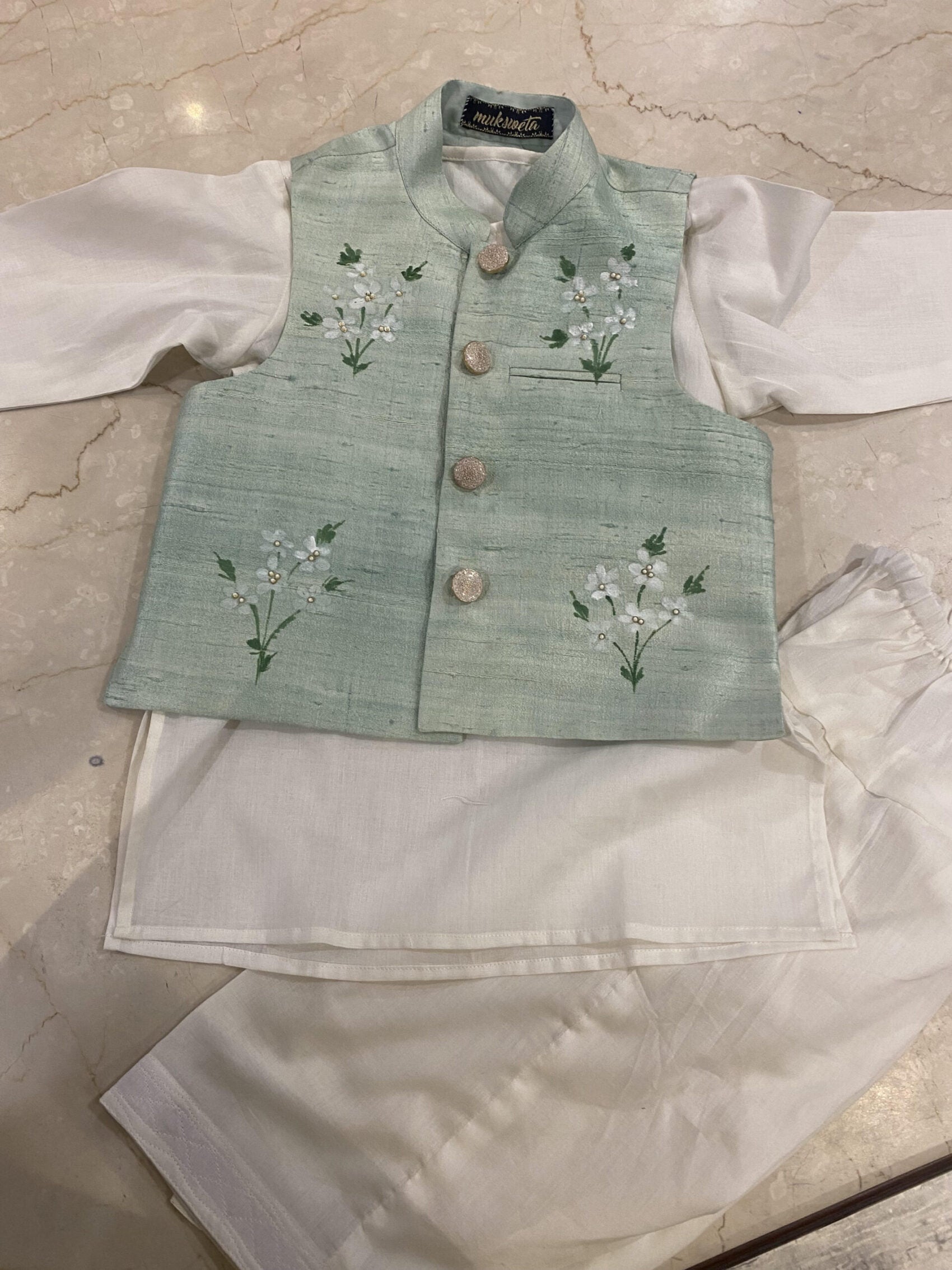 Handpainted Green Kurta Pyjama