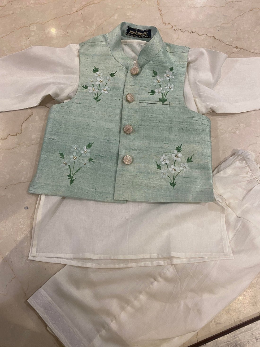 Handpainted Green Kurta Pyjama
