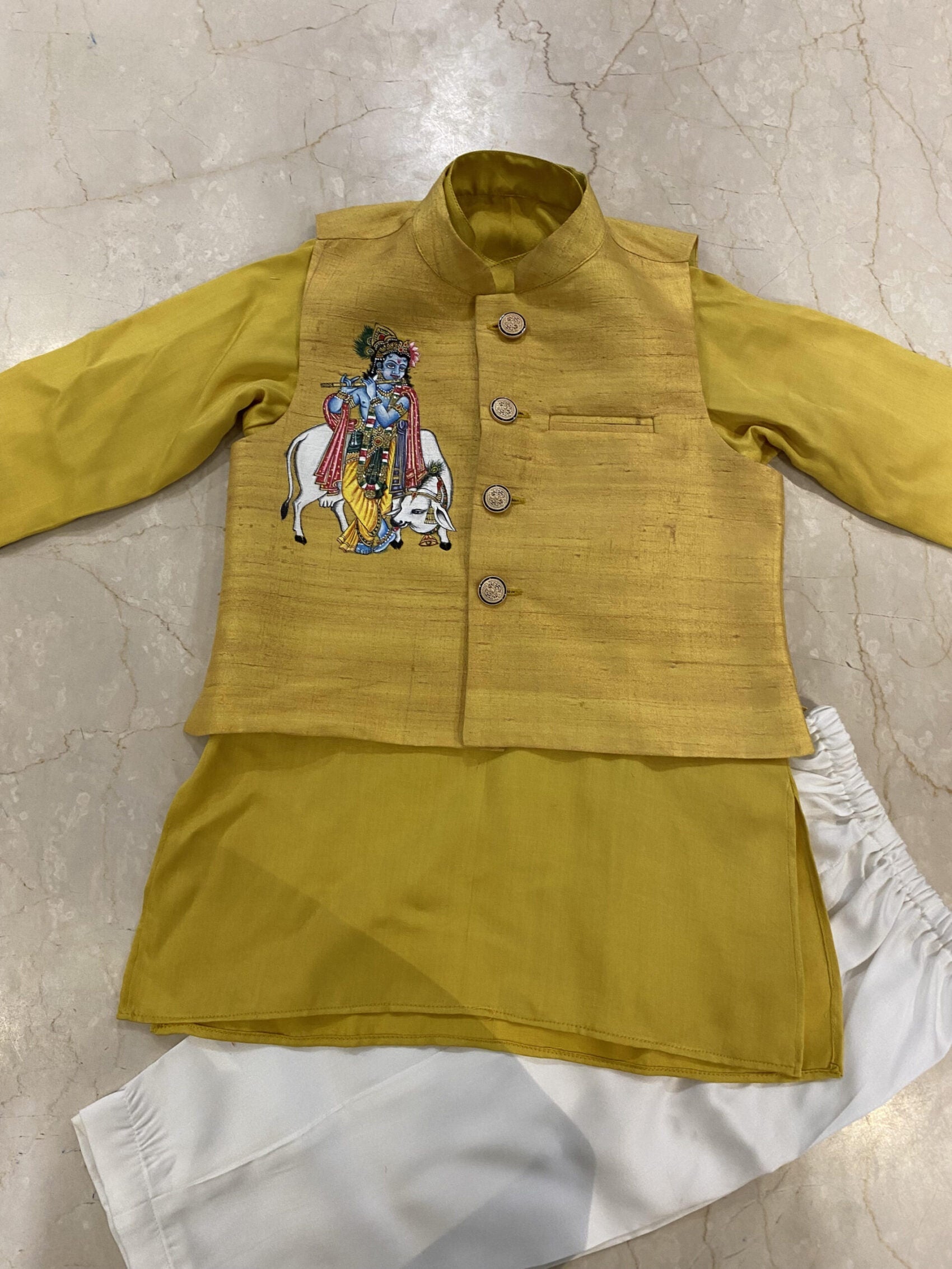 Handpainted Mehendi Green Kurta Pyjama